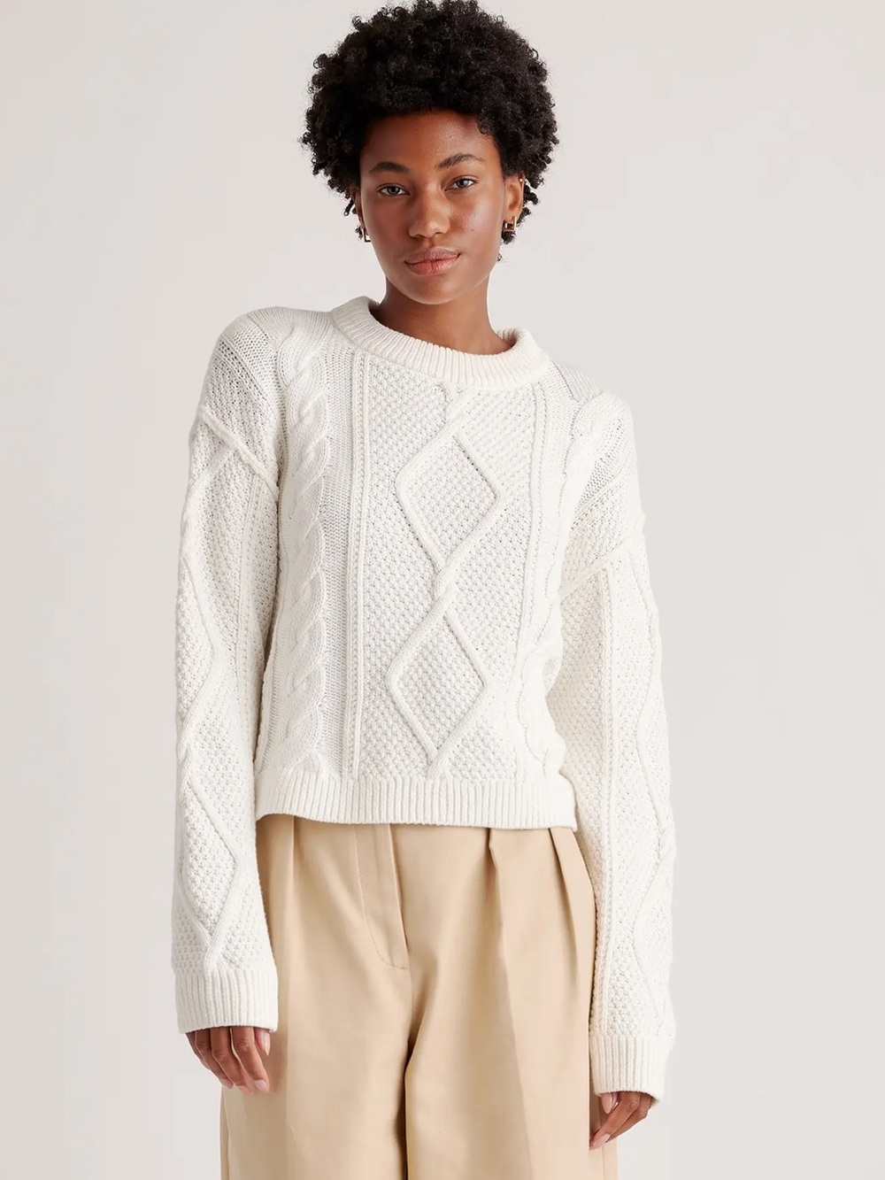Quince 100% Organic Cotton Cropped Cable Crew Sweater size M